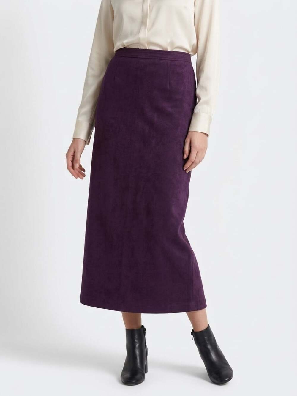 Van Heusen Faux Suede Midi Skirt Size 10 Purple Stretch
